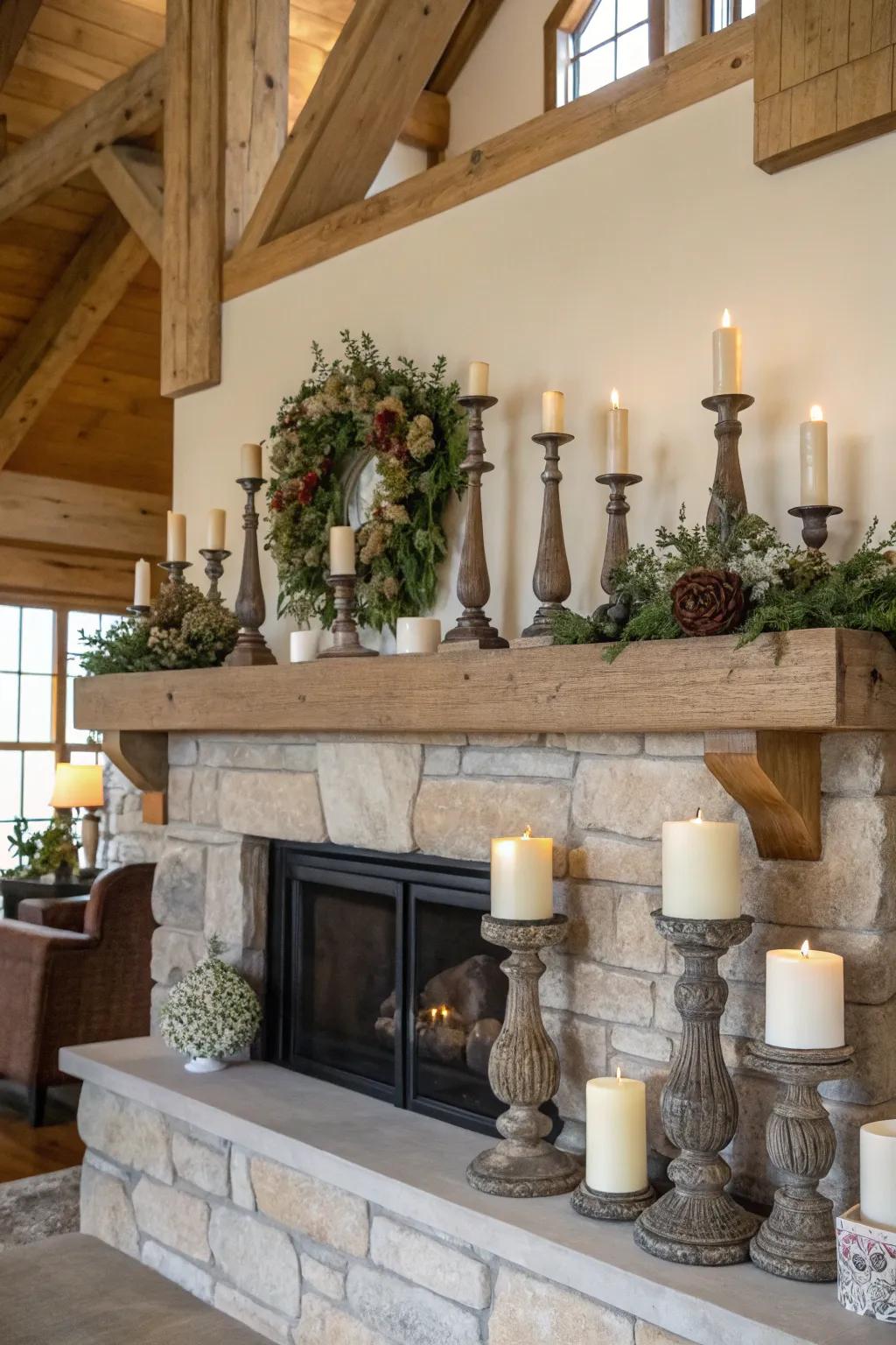 A well-balanced yet vibrant design utilizing mismatched candle vessels.