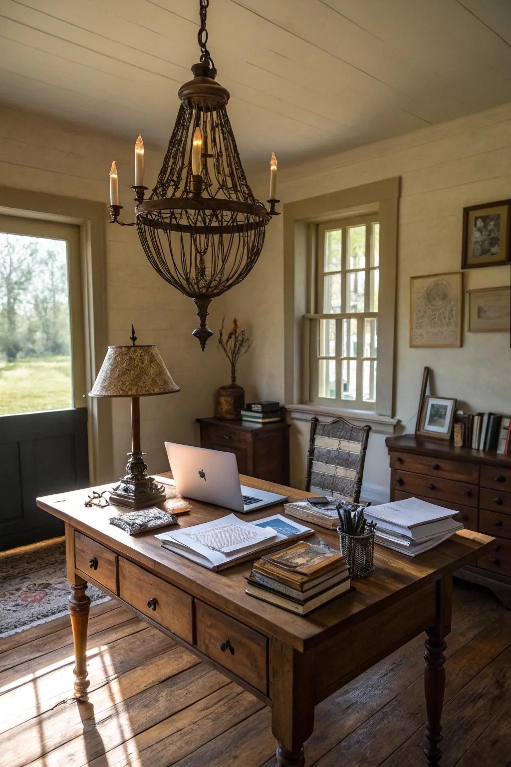 Country lighting generates a toasty atmosphere.