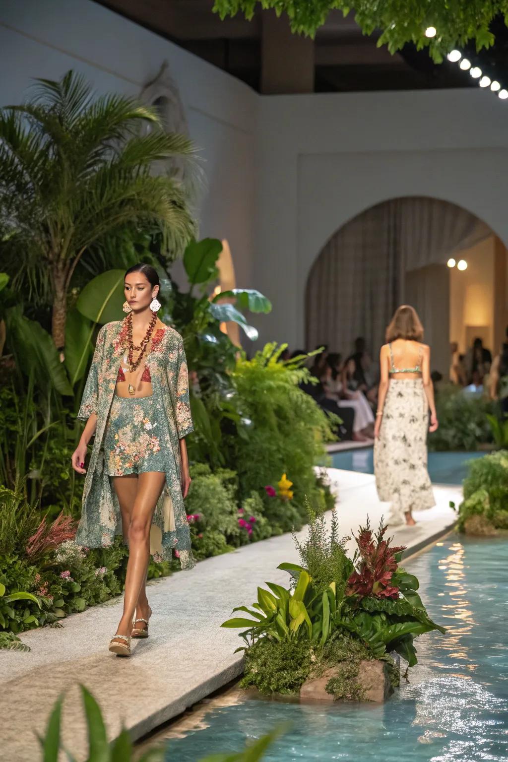 Nature elements like plants and water feature create a refreshing runway atmosphere.