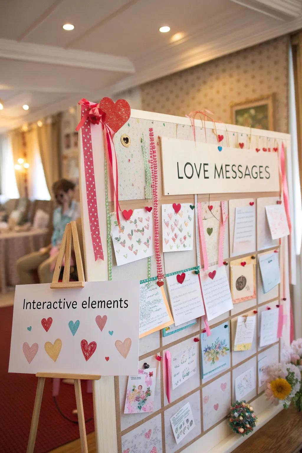 An interactive bulletin board featuring detachable love messages.