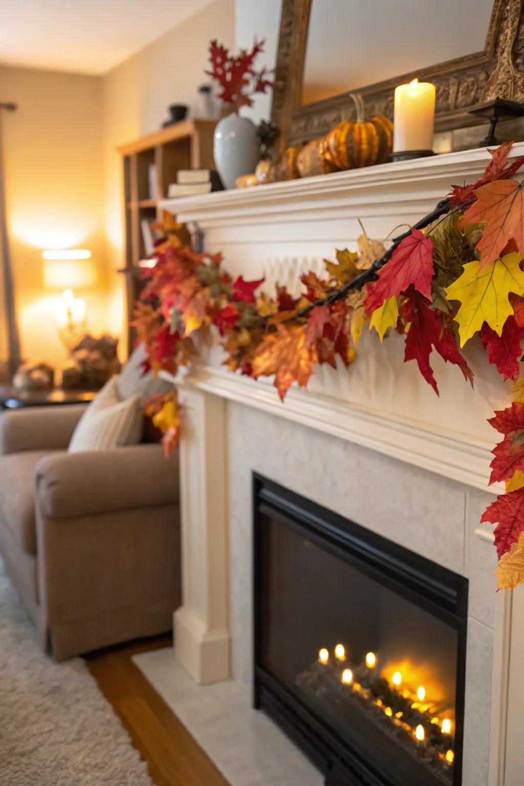 Foliage strands usher in the vibrant colors of autumn indoors.