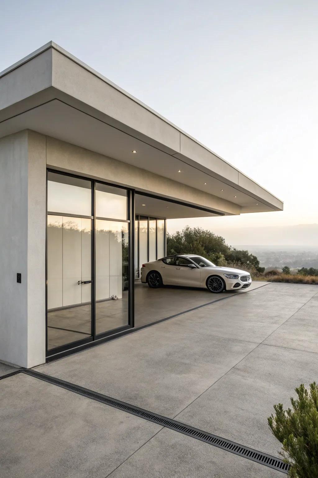 A minimalist flat roof garage highlights the charm of simplicity.