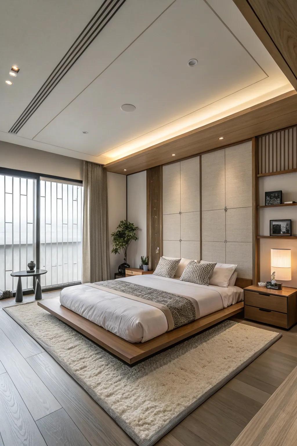 A low platform introduces structure and maintains an open concept.
