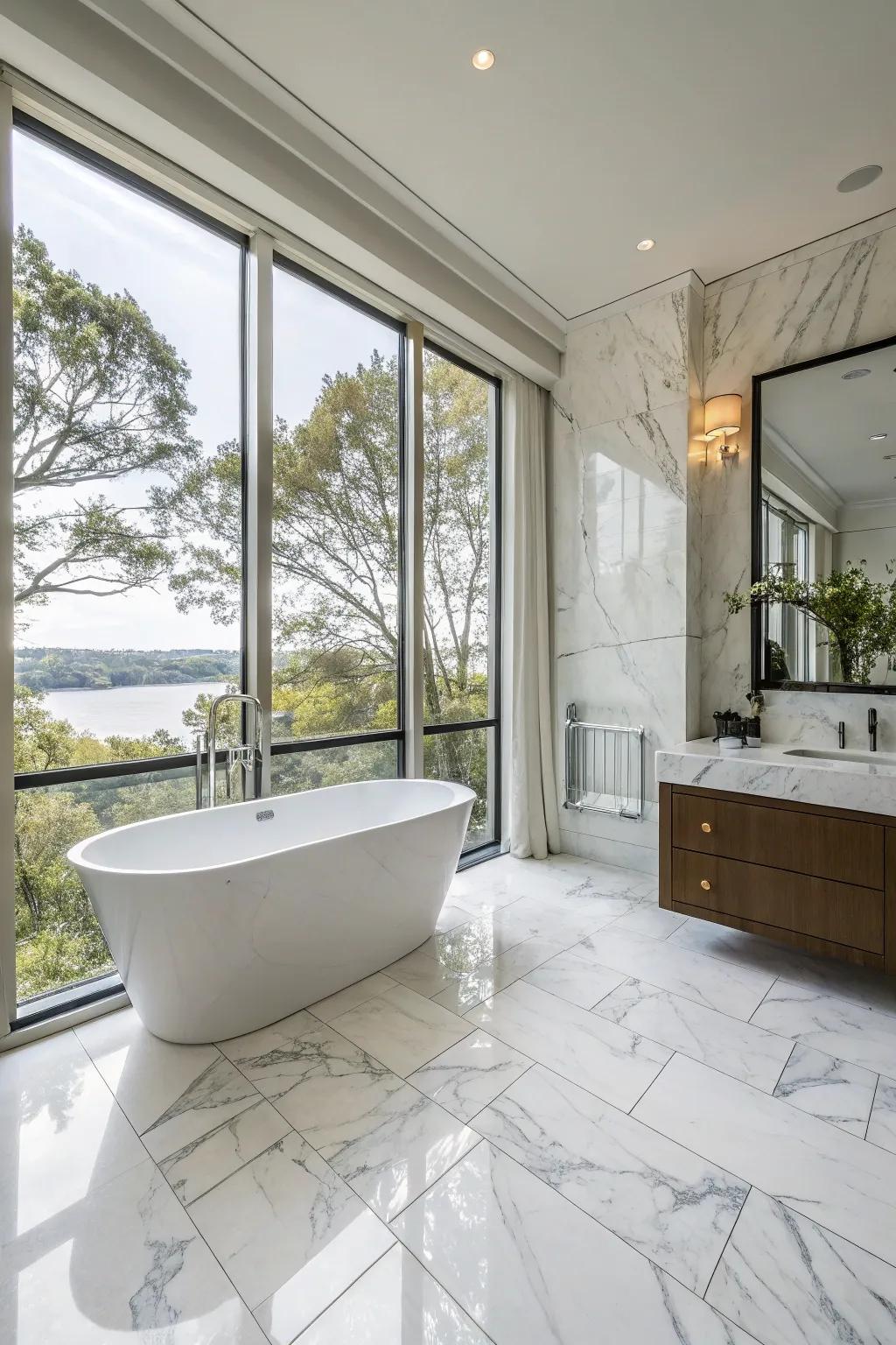 Marble floors radiate sophistication and timeless beauty.