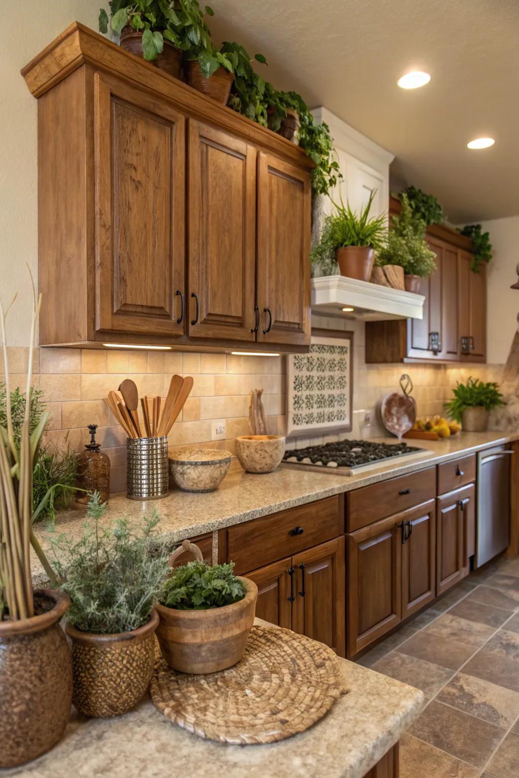A kitchen design embracing organic elements for a cozy, welcoming ambiance.