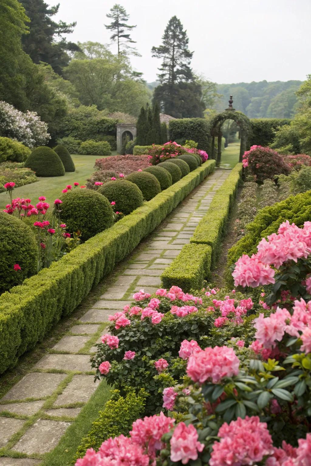 Achieve a polished aesthetic with symmetrically arranged azaleas.