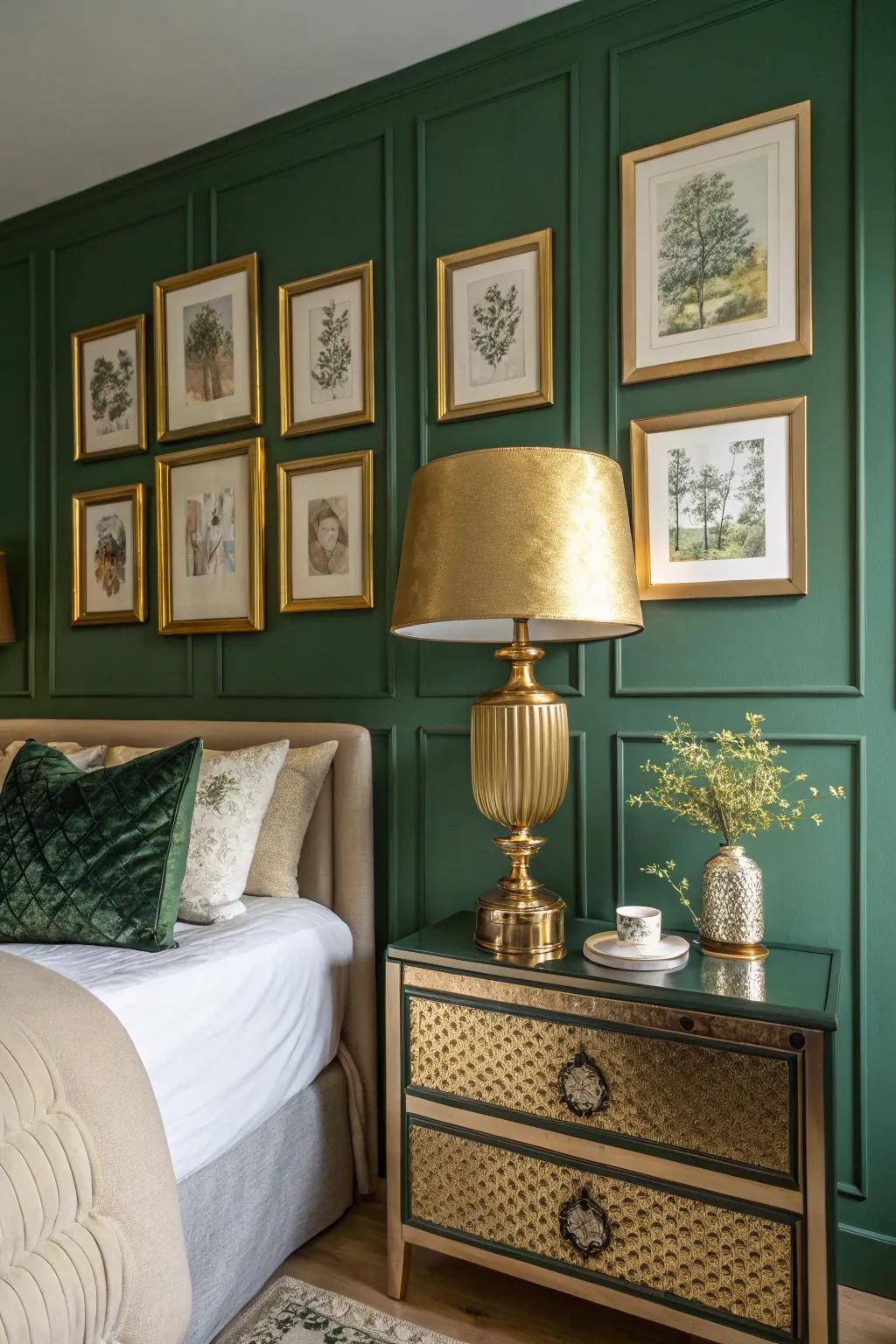 Gold-tone details contribute shine and class to green shades.
