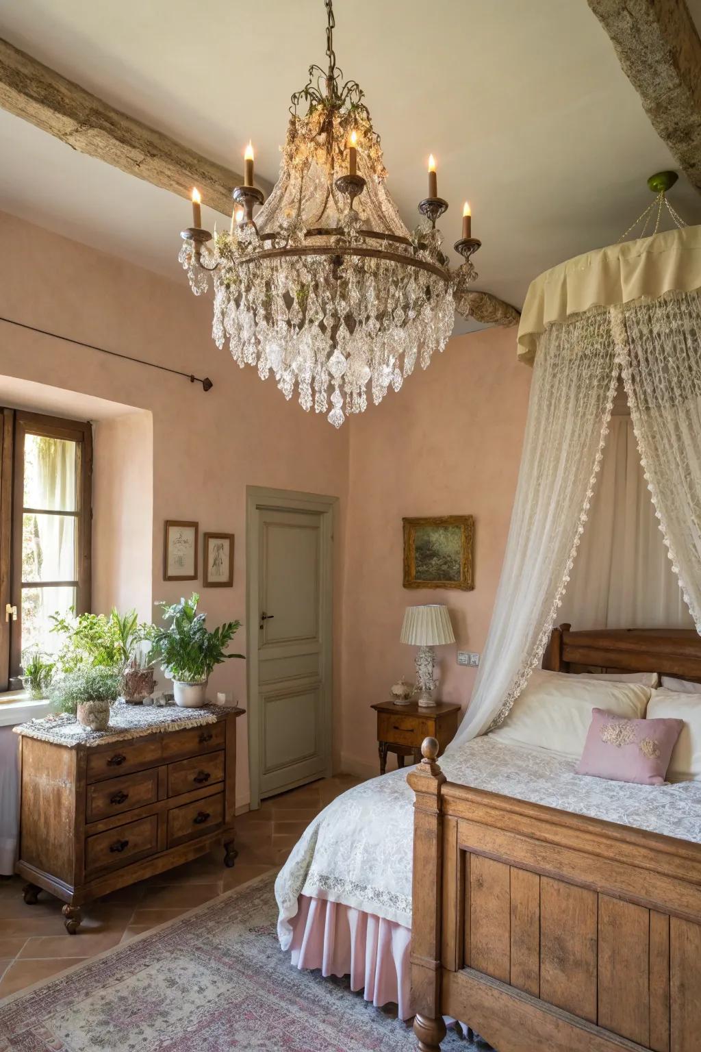 A chandelier introduces a hint of elegance and sophistication.