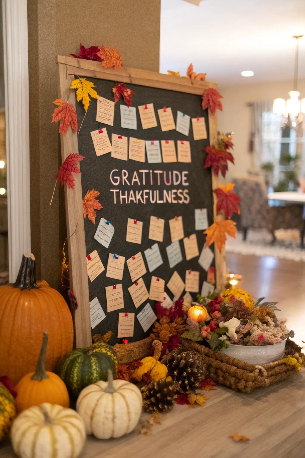 A thankfulness display filled with genuine notes from cherished friends.