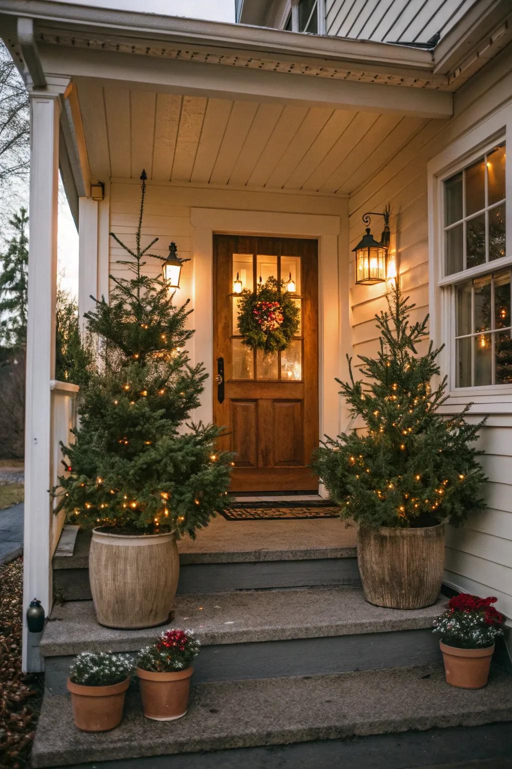 Mini Christmas trees introduce holiday happiness right to your front door.