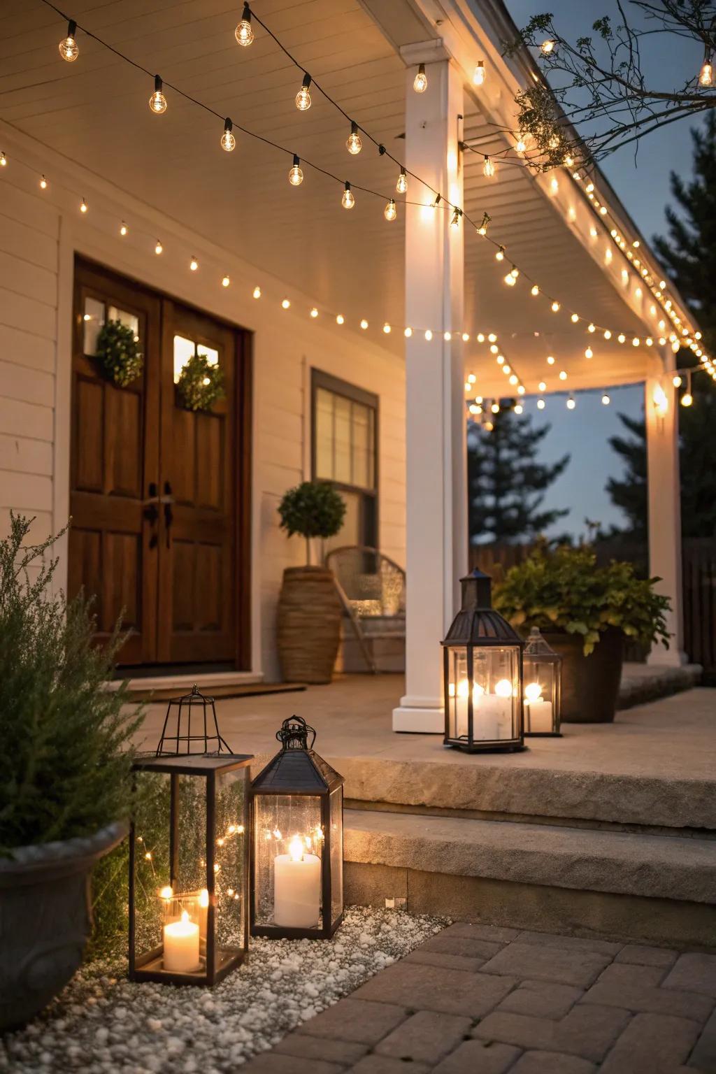 Ambient lighting converts your porch into a relaxing evening getaway.
