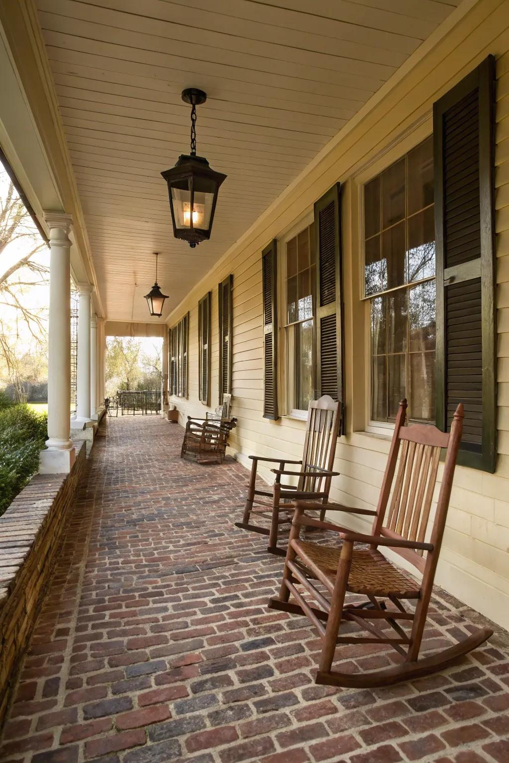 Brick flooring delivers an ageless, inviting allure suitable for porches.