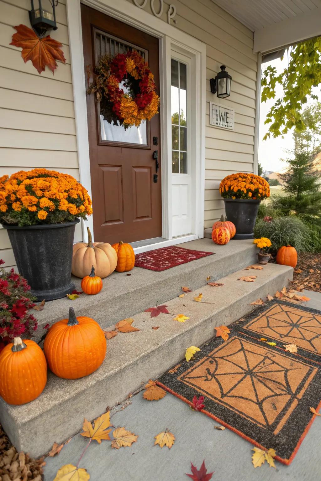 Seasonal rugs add a festive touch to your porch.