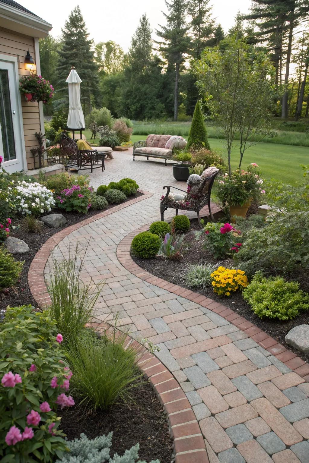 Curved brick designs give a lively touch to the landscape.
