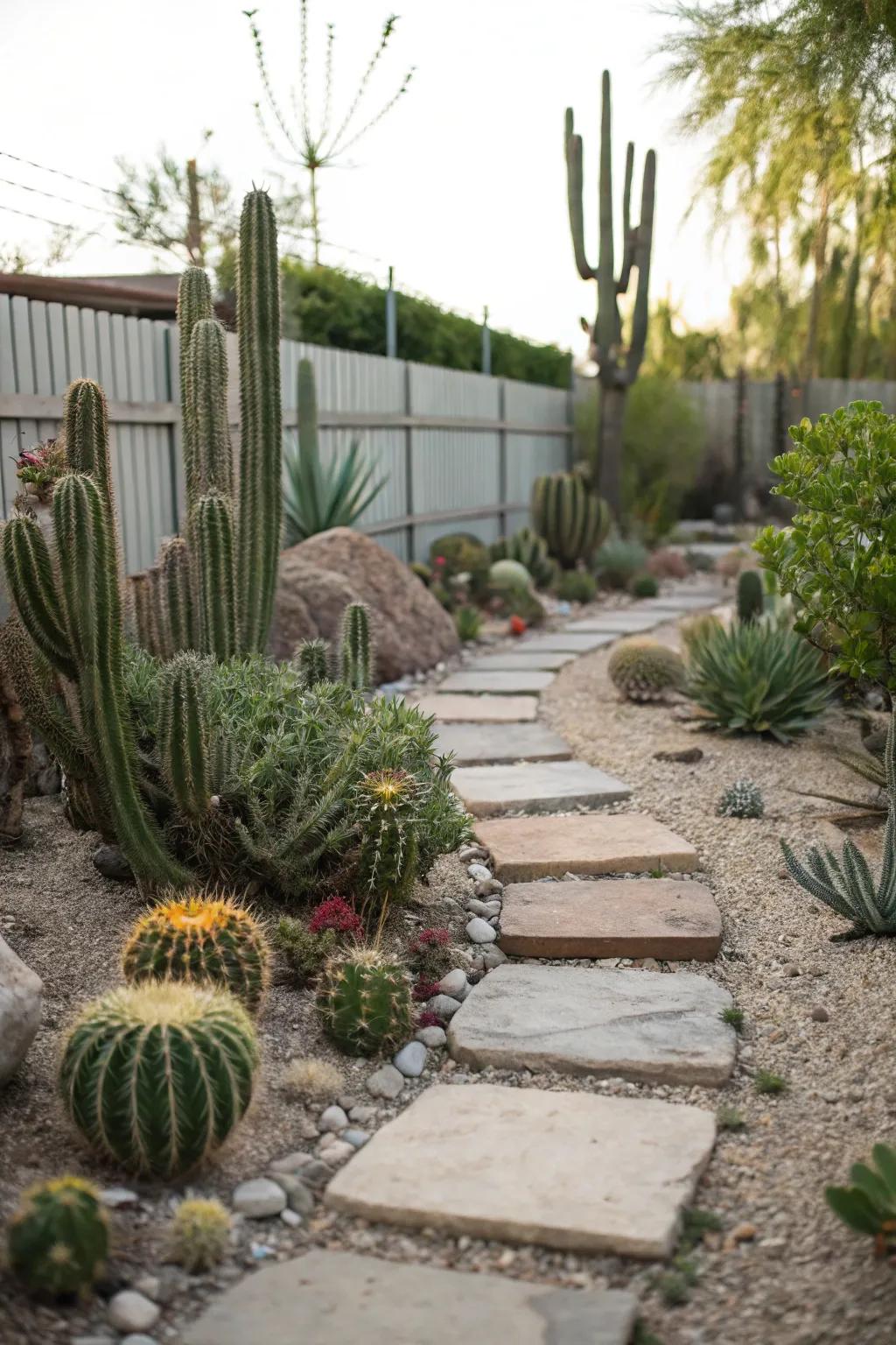 Refined pavers in a cactus setting.