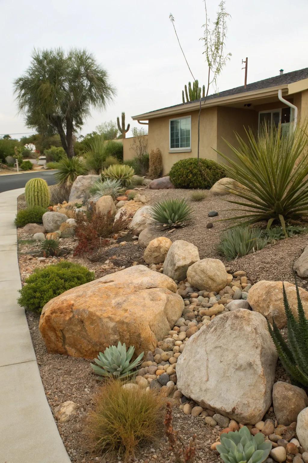 Rock gardens offer texture and durability.