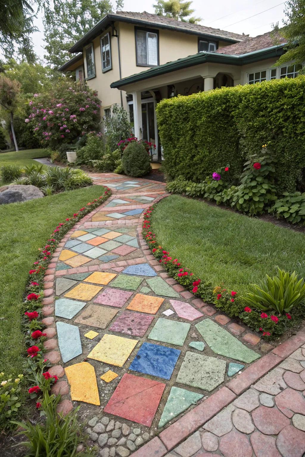 Make a statement with a colorful paver mosaic.
