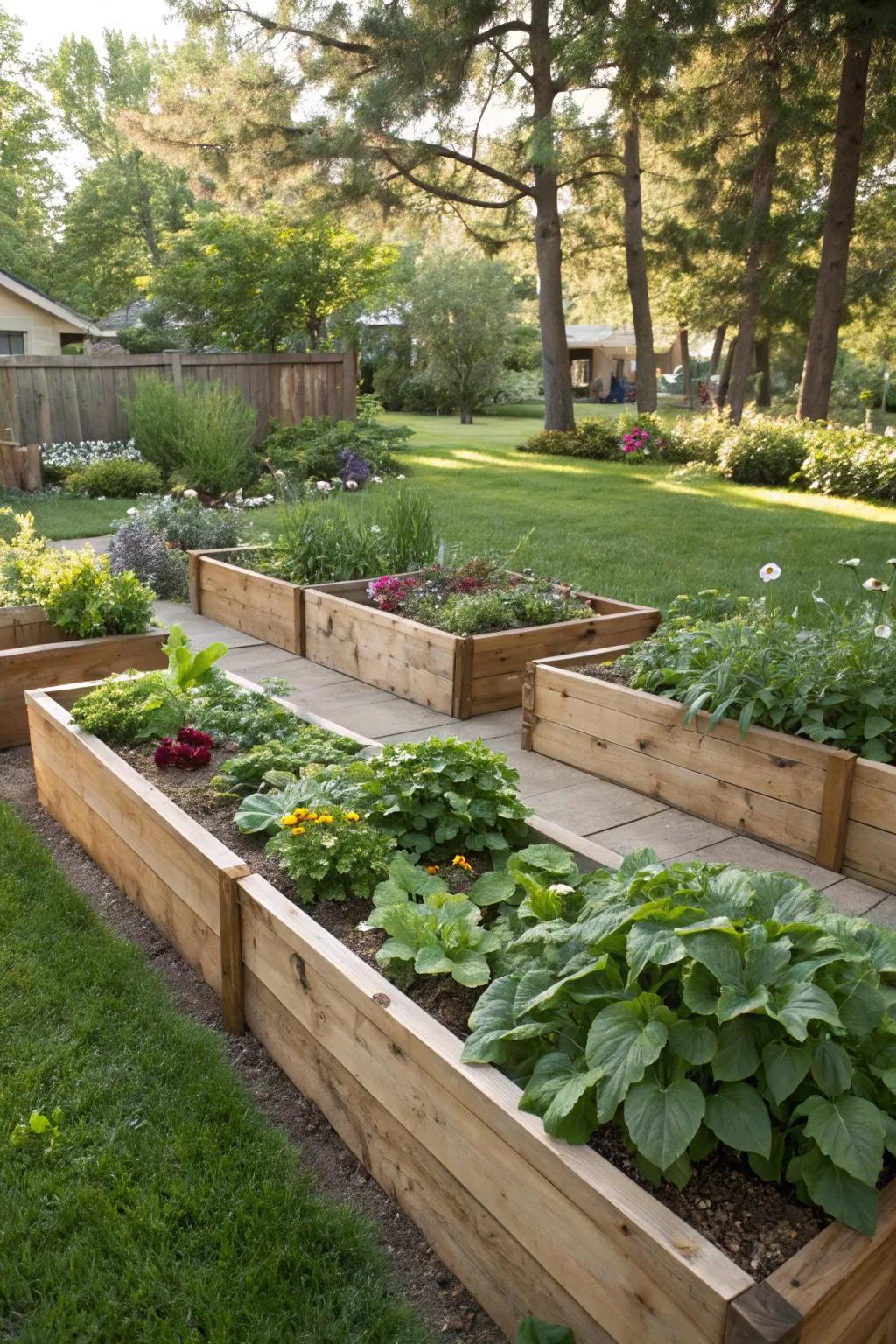 Wooden borders give definition and a natural element.