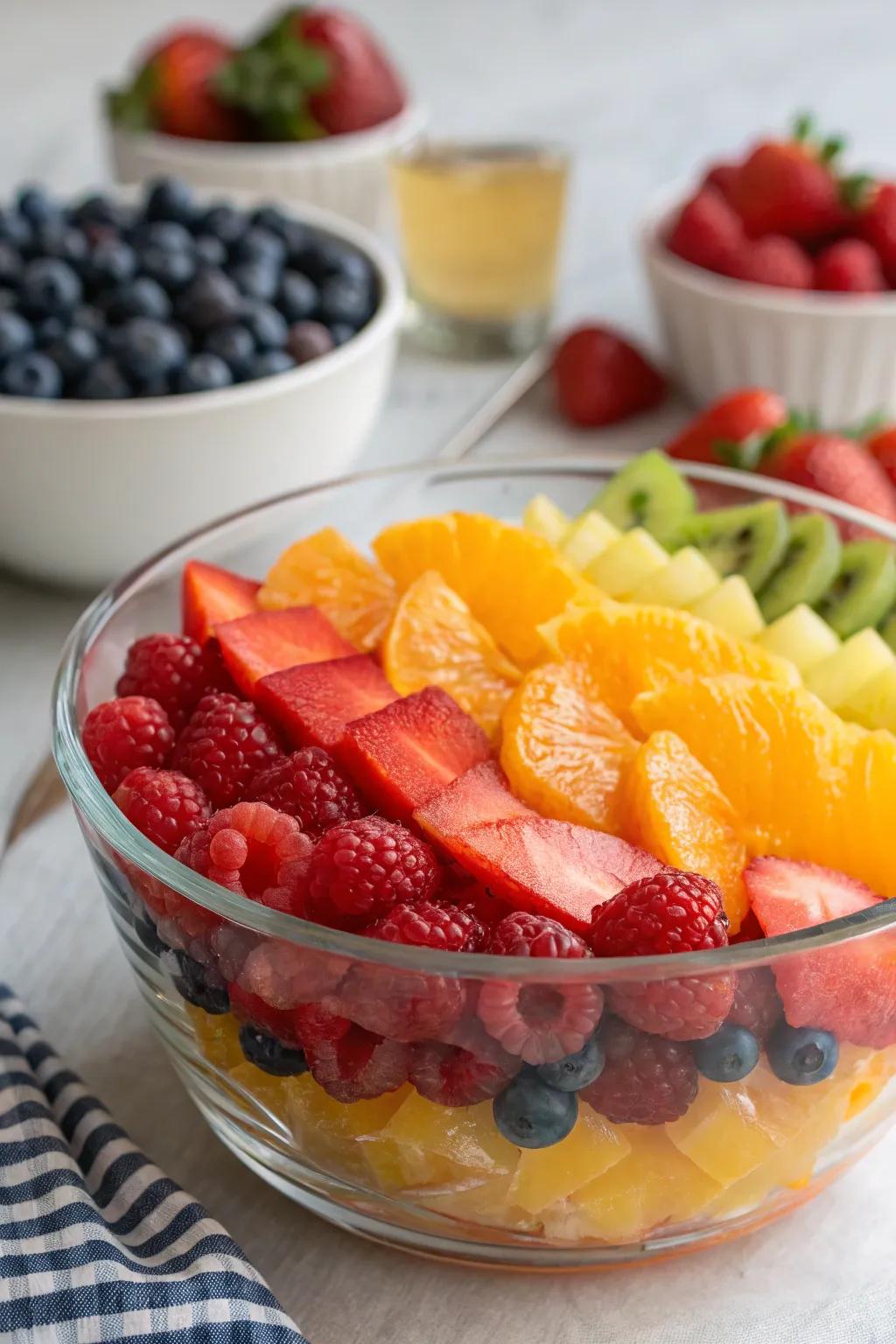 A variety of colors makes this fruit salad appealing and visually attractive.