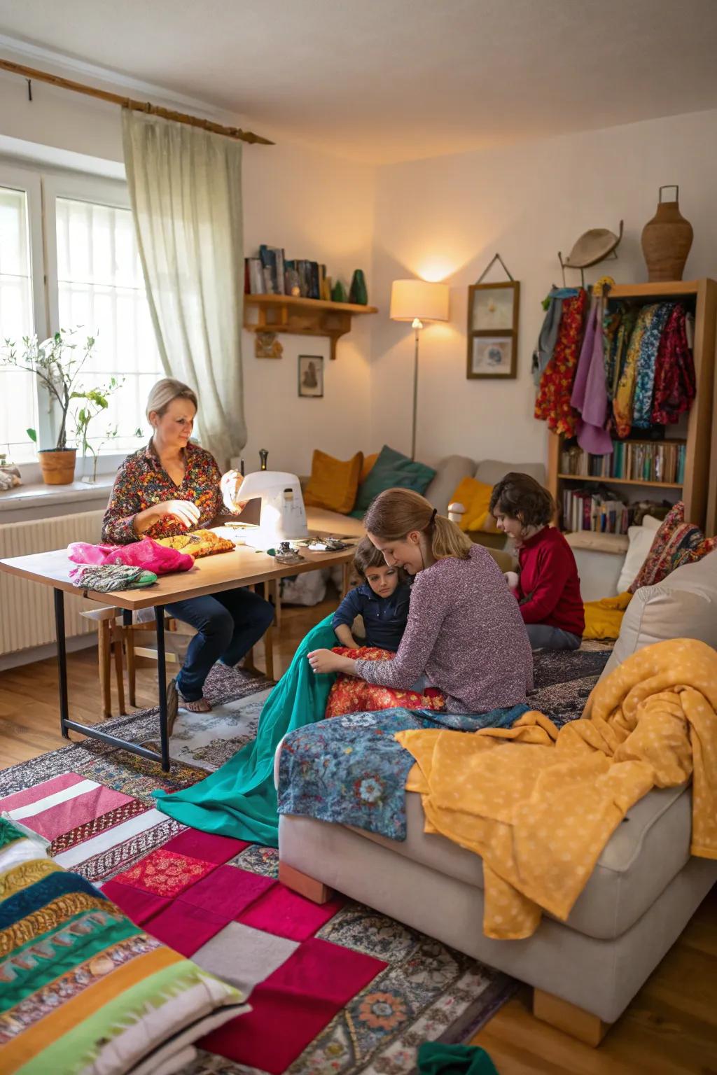 Sewing together, one stitch at a time, creating crafts and memories.