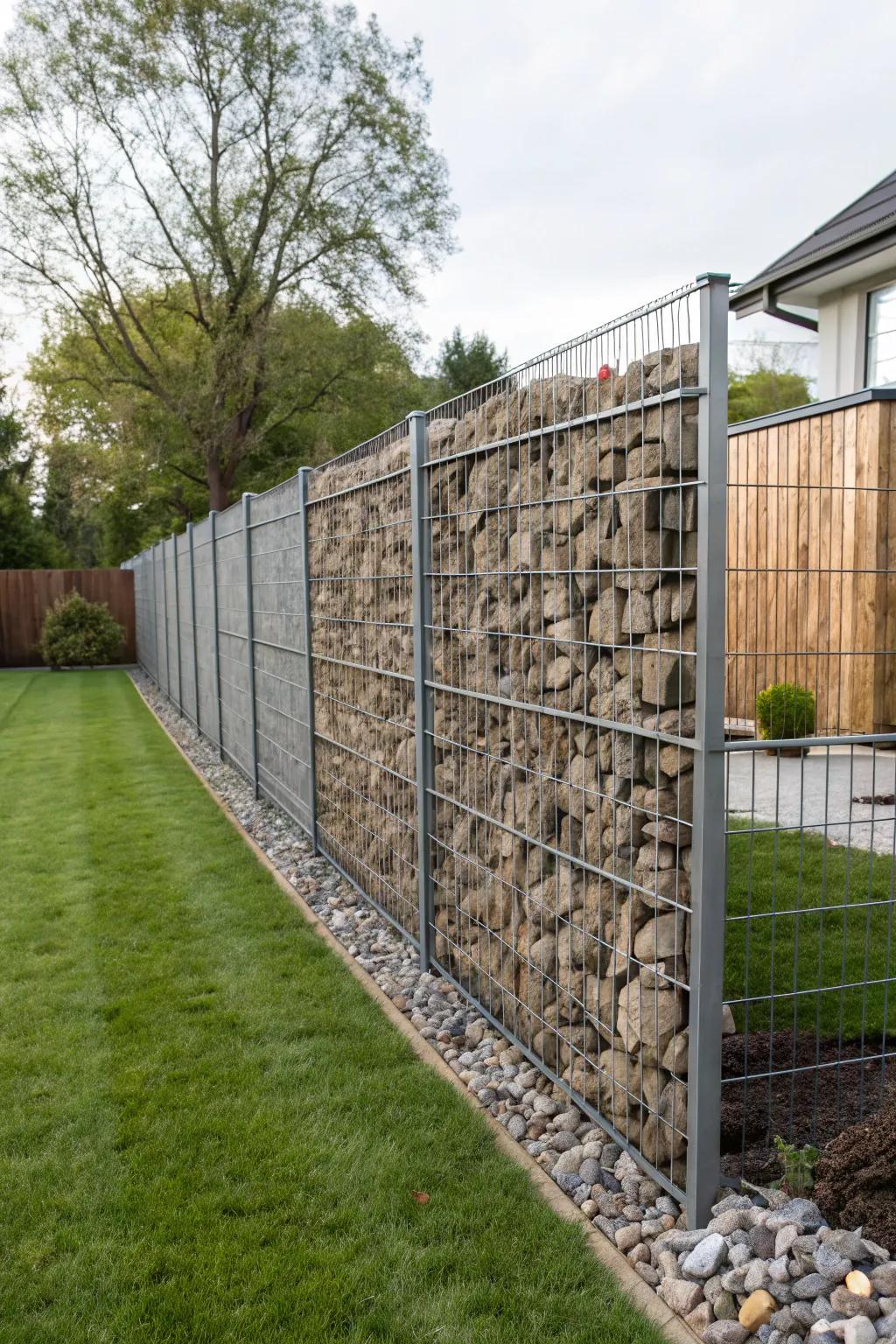 Enjoy privacy with a stylish pebble-filled barrier.