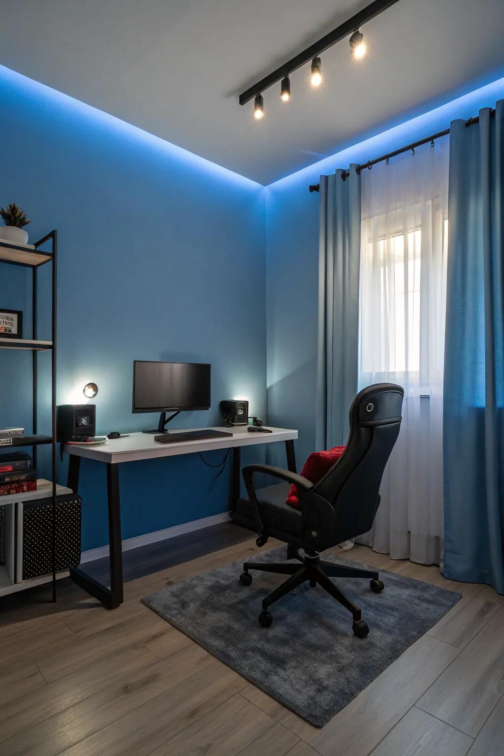 Blue tones promote a calming and focused gaming space.