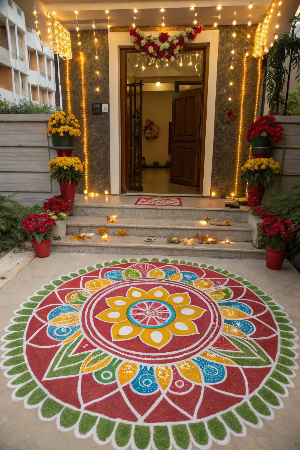 A vibrant artistic pattern warmly welcoming you to the festive home.