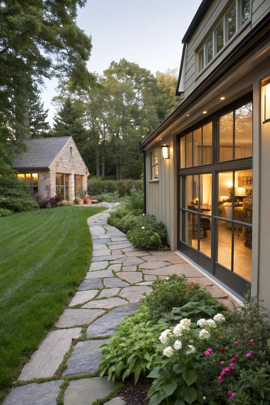 A beautifully designed walkway enhances the approach to your transformed space.