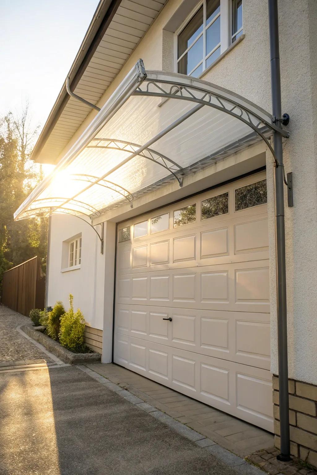 Modern polycarbonate panel shelter with light-filtering properties.