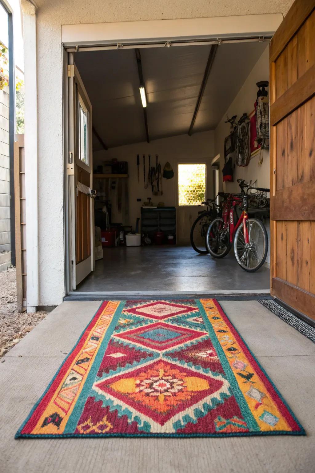 A decorative floor covering incorporates coziness and flair into your entryway.