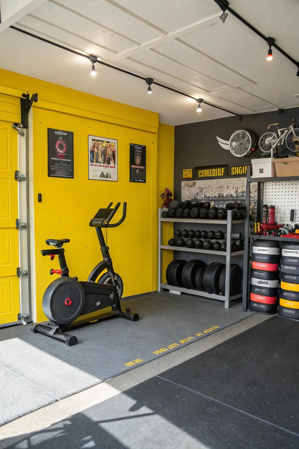 Adding yellow accents can make your workouts more cheerful.