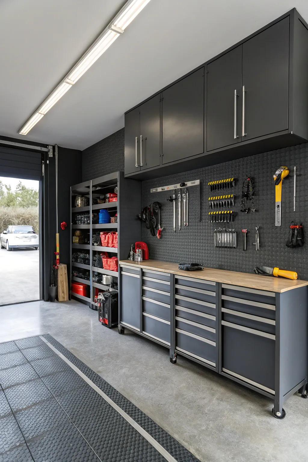 Deep gray introduces an urban, trendy aesthetic to your garage.