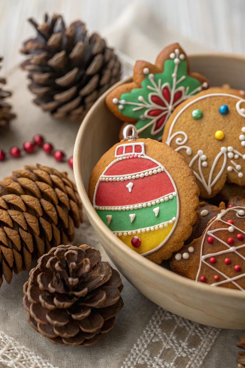 Gingerbread trinkets that serve as adornments.