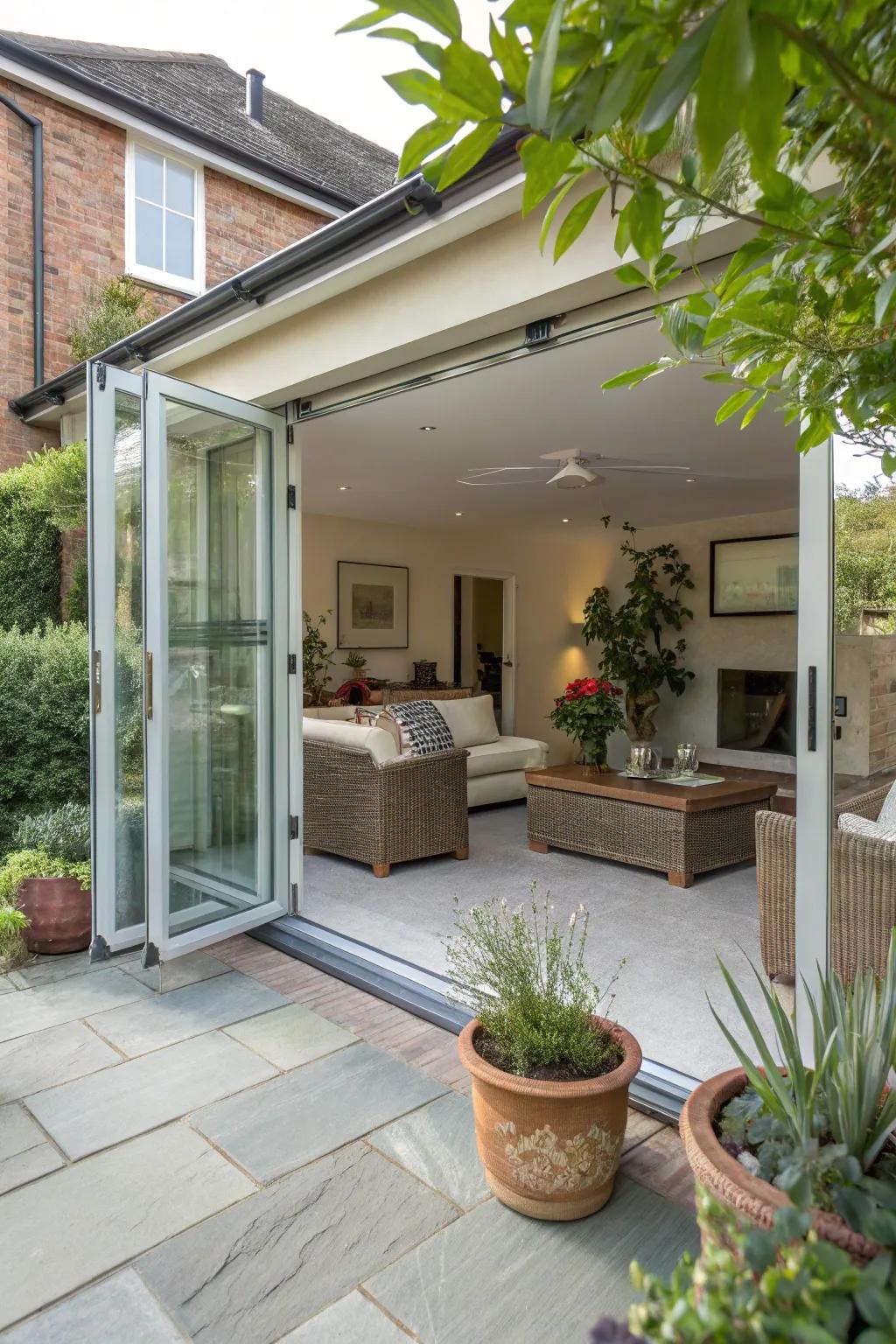 An inviting patio seamlessly connected to the inside.
