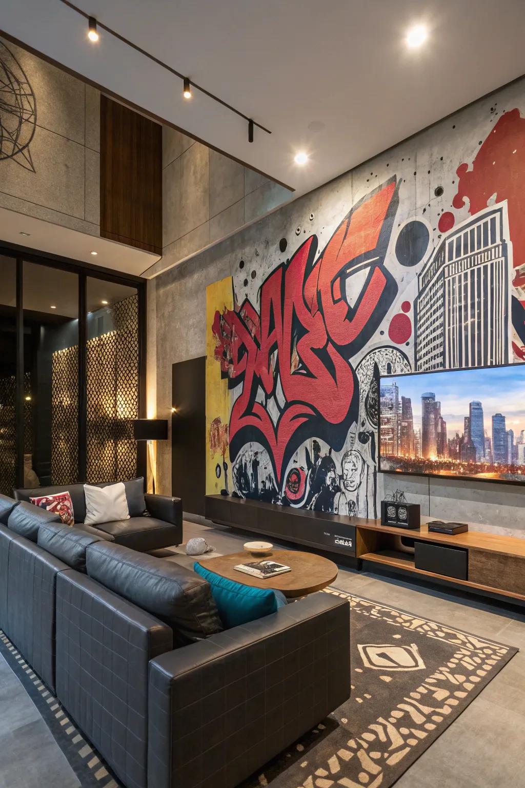 Bright urban art infuses the space with color.