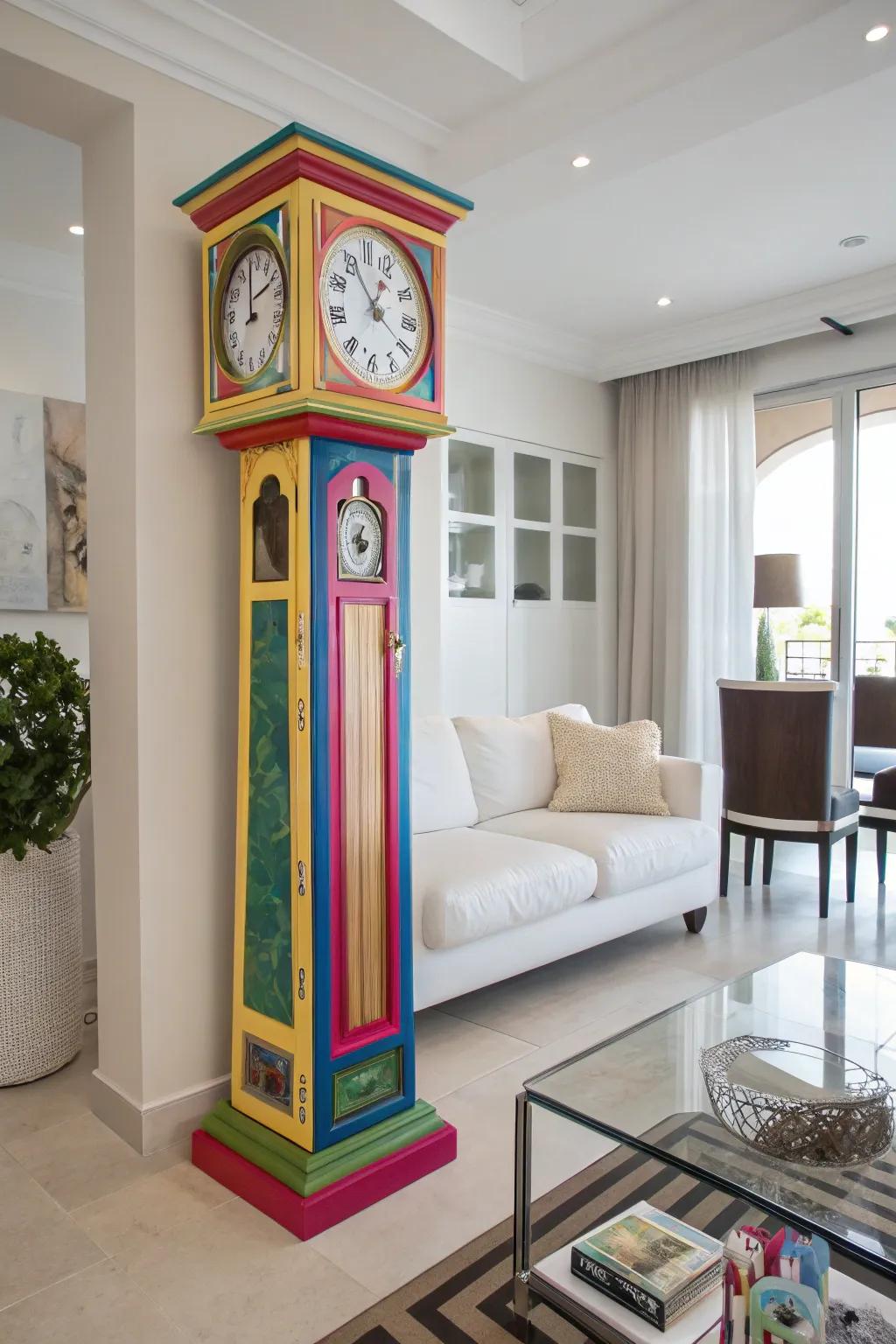 Choosing a bright paint turns a longcase clock into a modern showpiece.