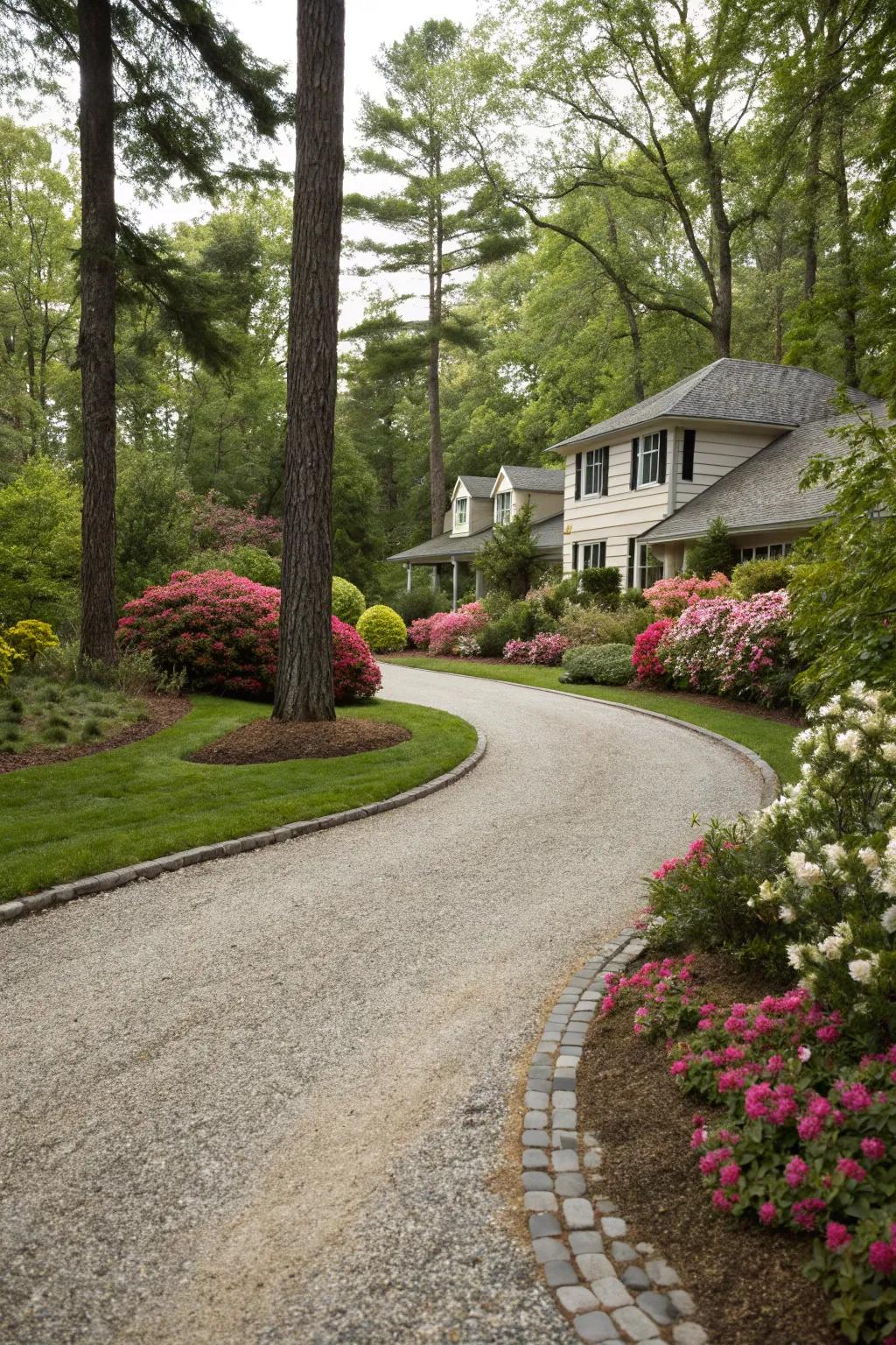 Curved edges result in a flowing and harmonious driveway design.