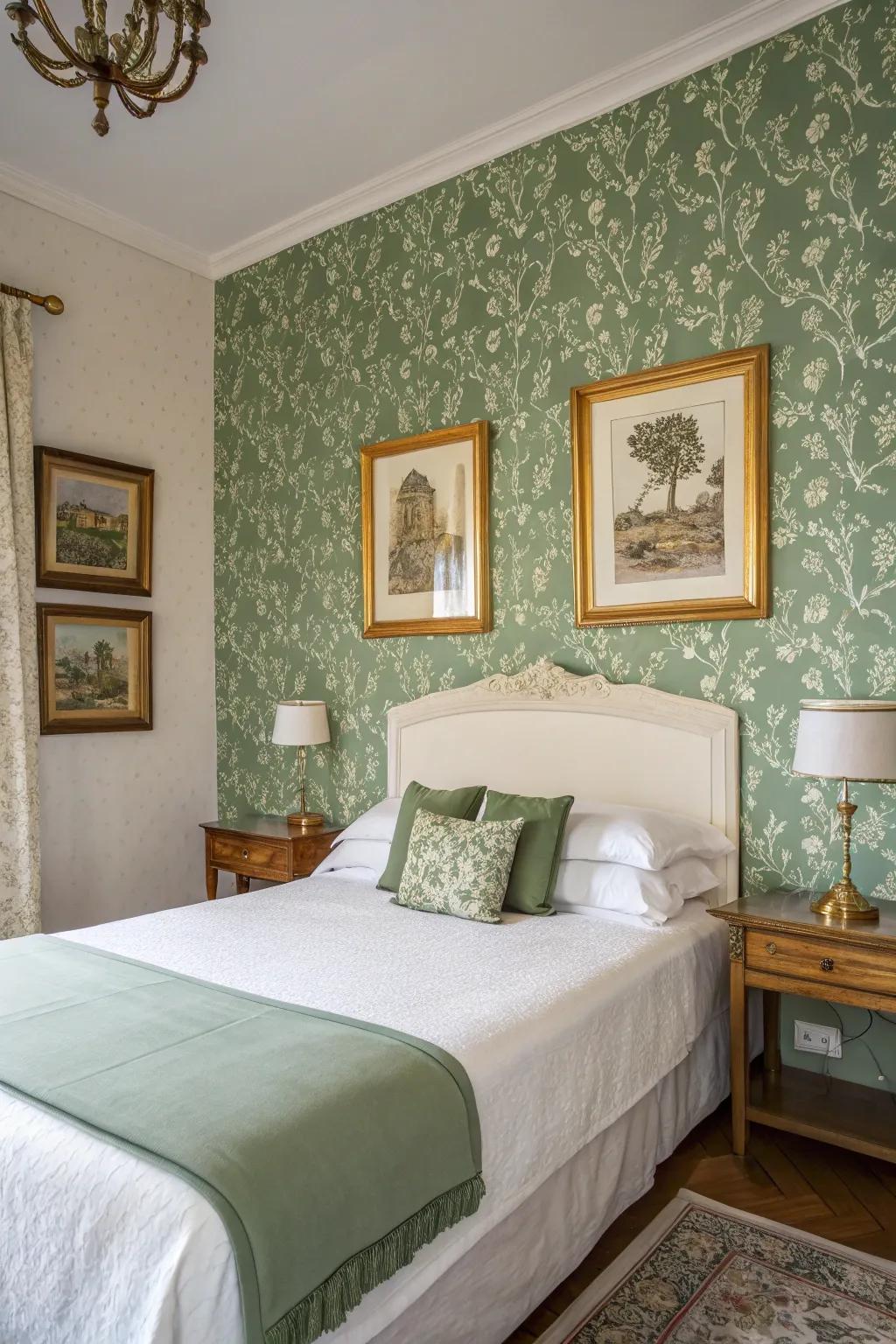 Green wall finishes give the space depth and refinement.
