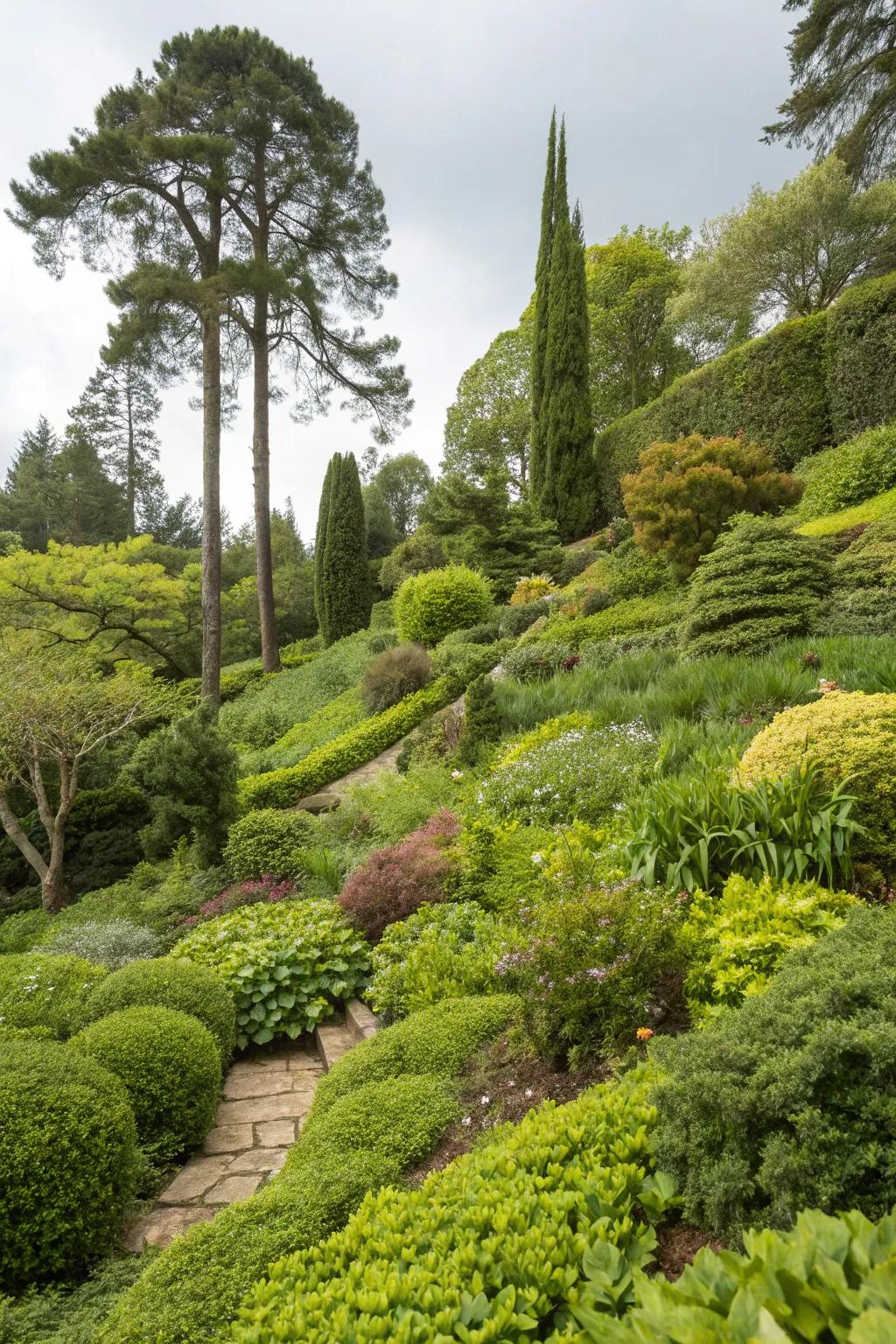 An abundant, textured garden displaying tiered plantings for depth and charm.
