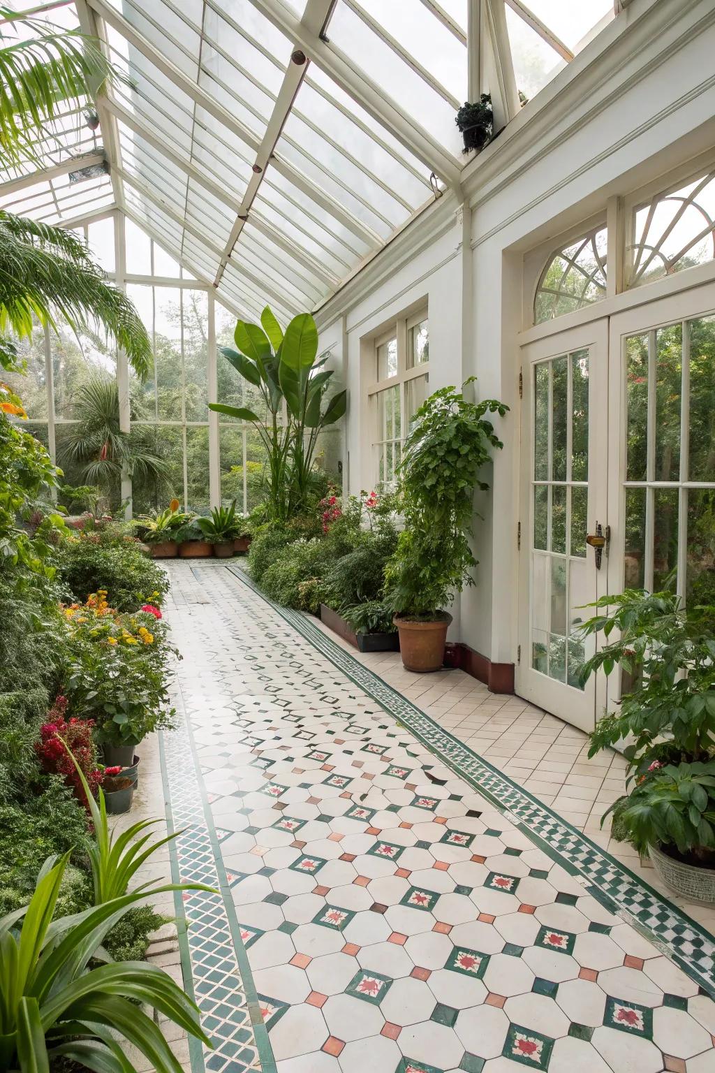 Tiled floors introduce a contemporary accent and are a cinch to keep clean.