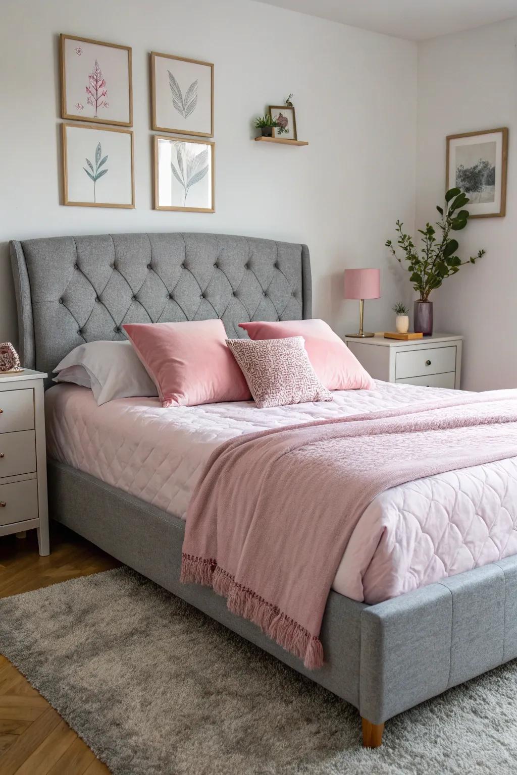 Graphite pieces act as a stylish support system to show off rose touches.