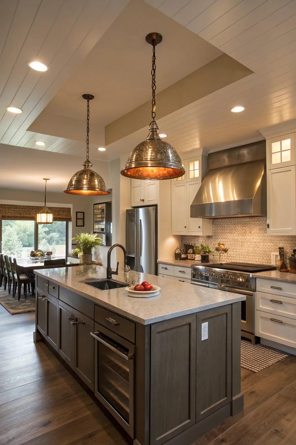 Sleek pendant lighting in a modern kitchen