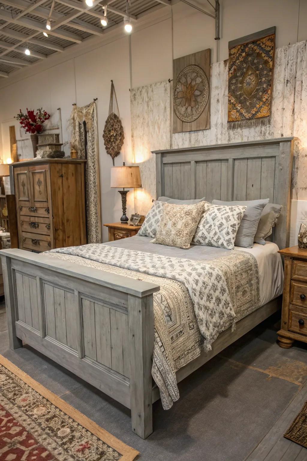 Achieve the quintessential farmhouse charm with rustic grey-toned furniture.