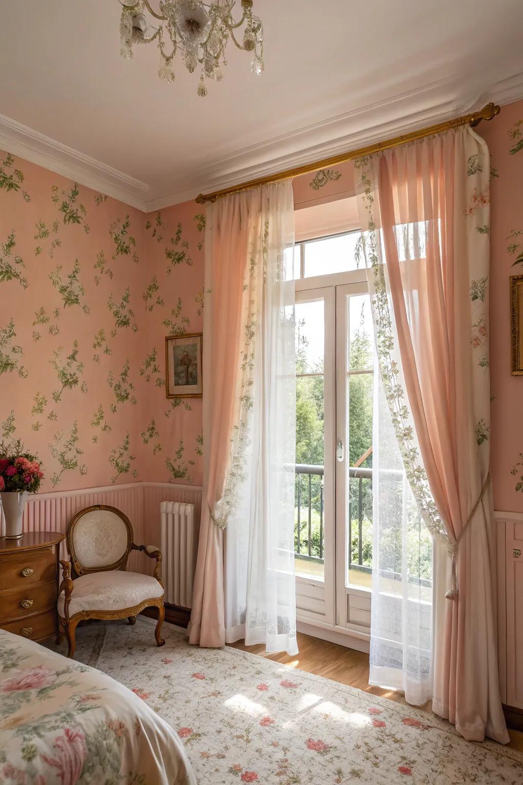 A guest room filled with soft pink hues for a welcoming ambiance.
