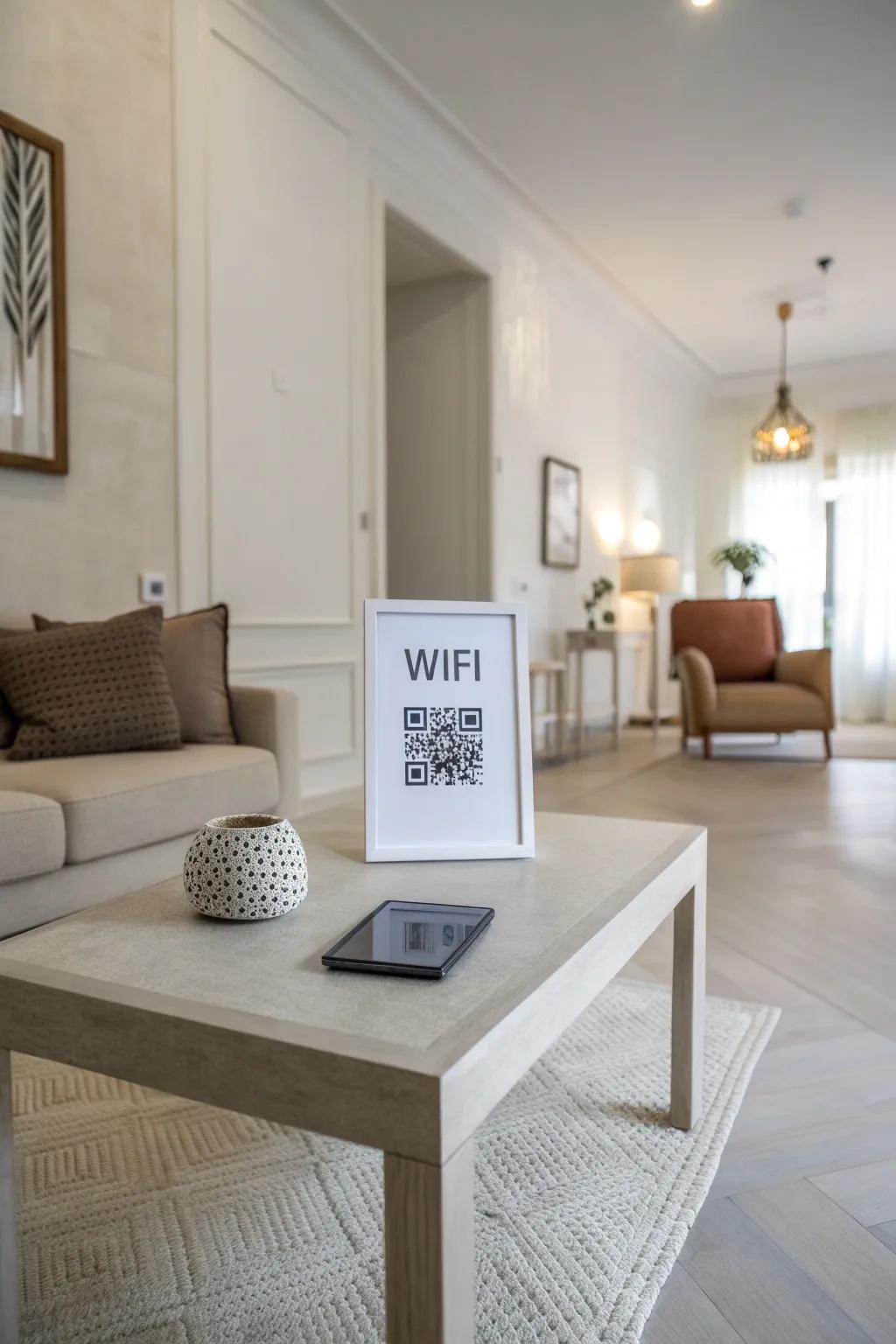 A QR code WiFi notification providing modern convenience in an elegant setting.