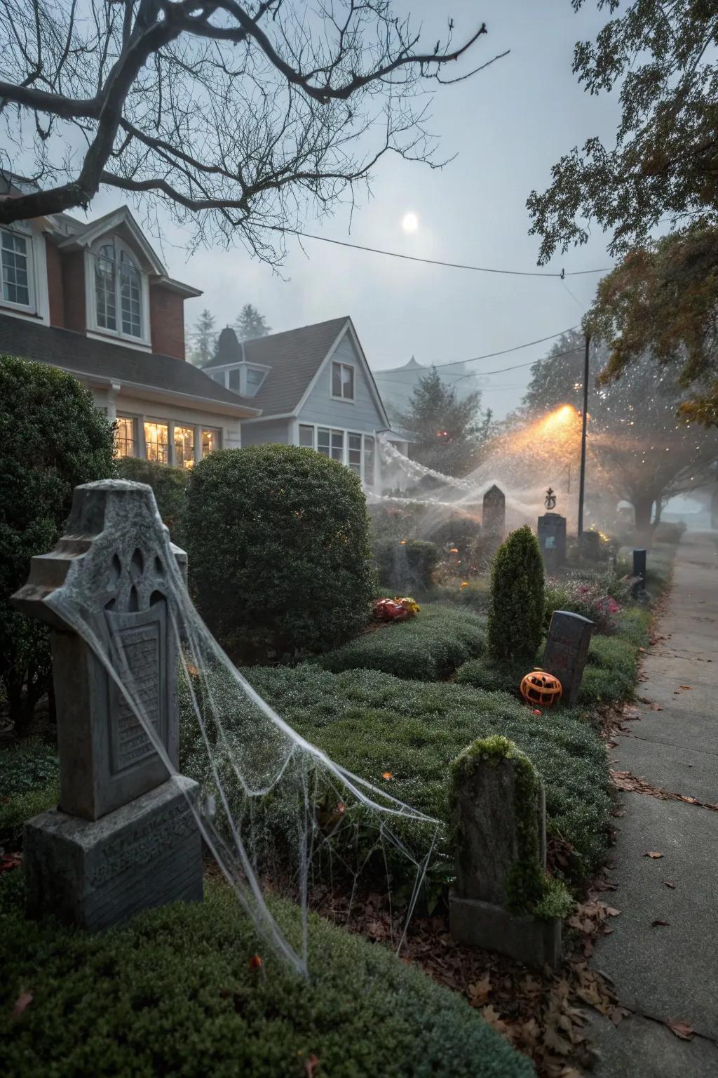 Add a touch of mystery with spider webs throughout your graveyard.