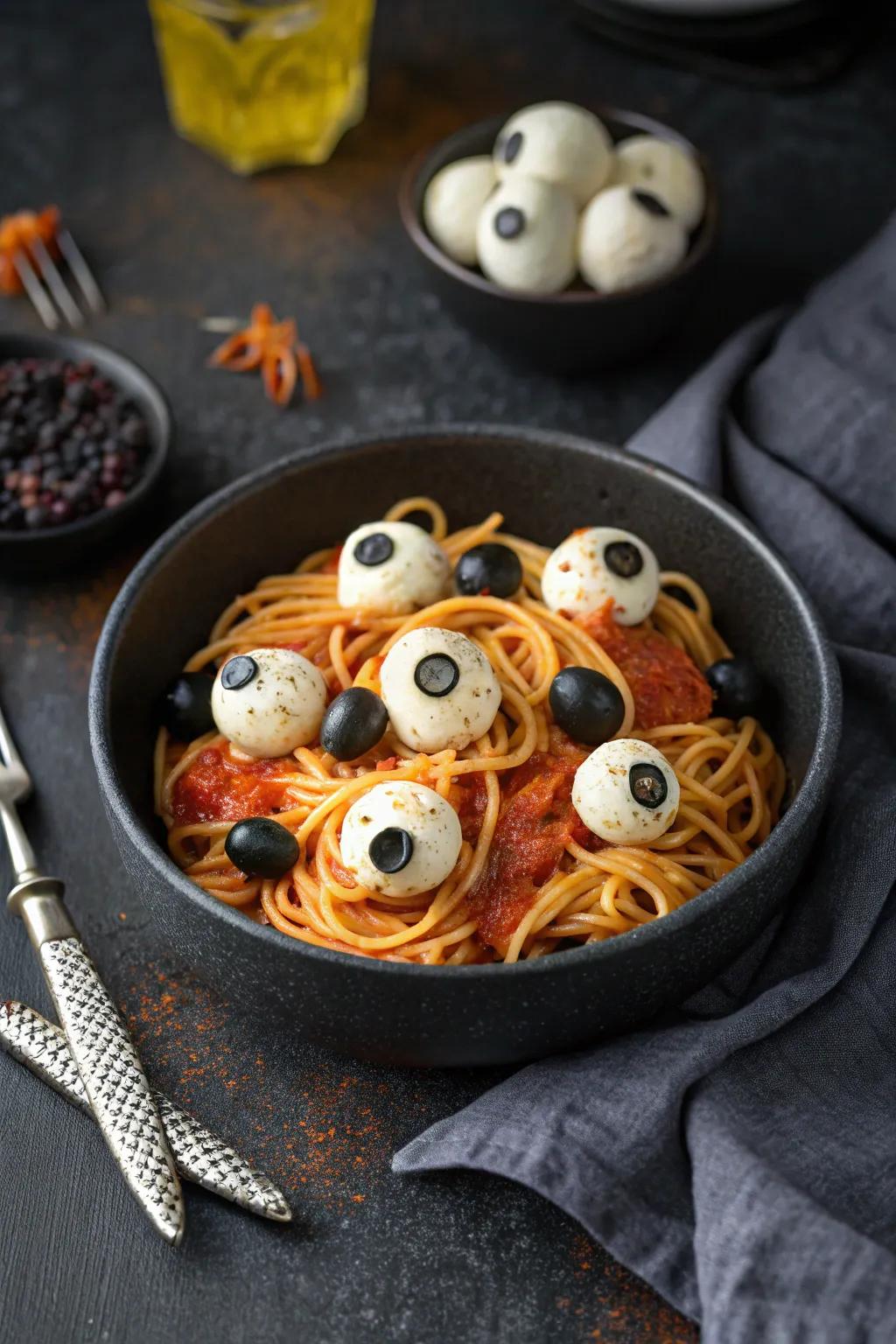 Peepers pasta that's both eerie and appealing.