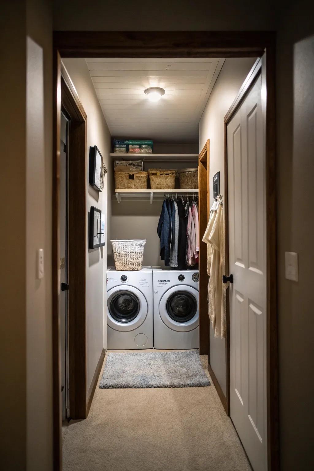 A small laundry closet designed for narrow spaces.