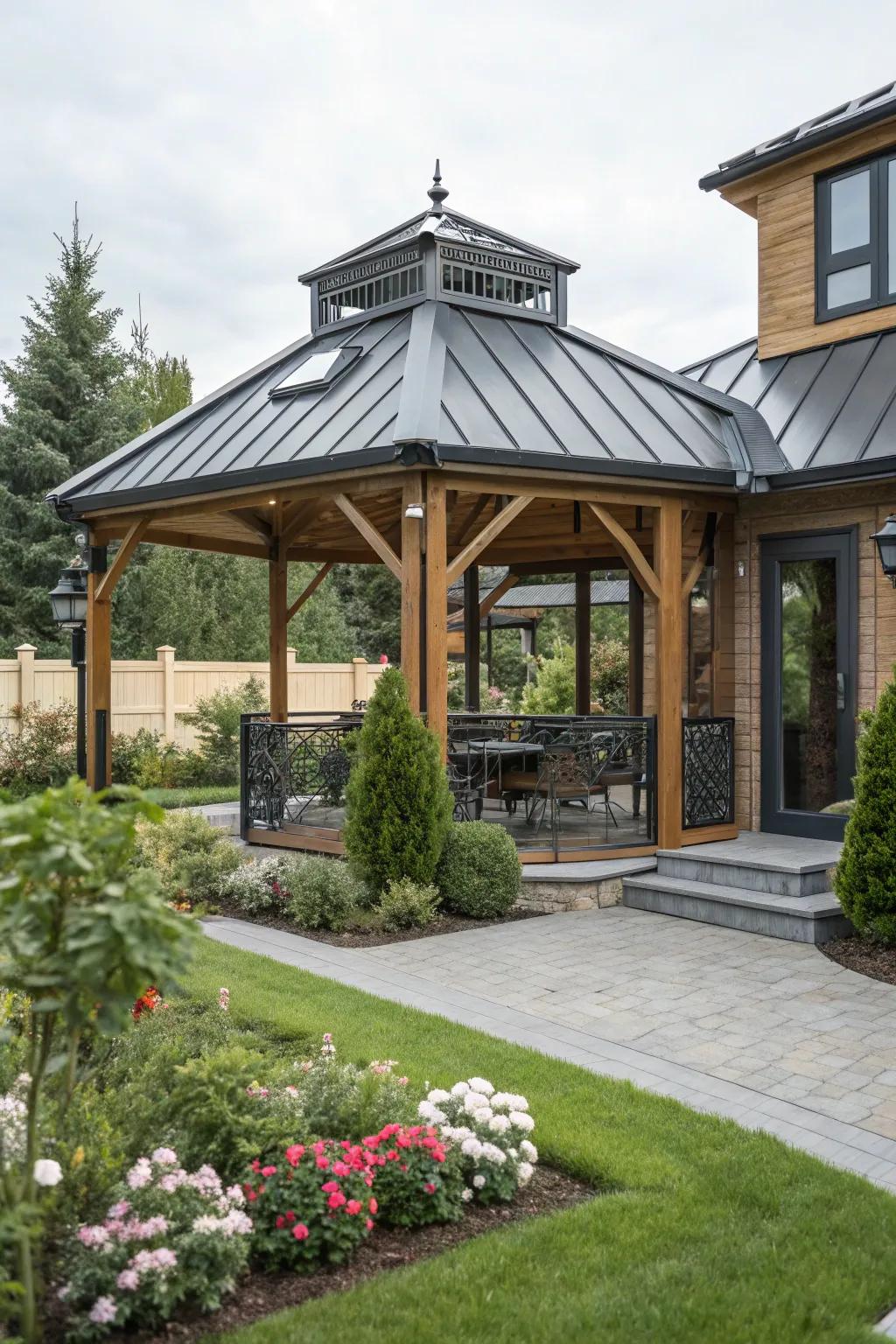 Unite natural and contemporary elements for a distinctive gazebo aesthetic.