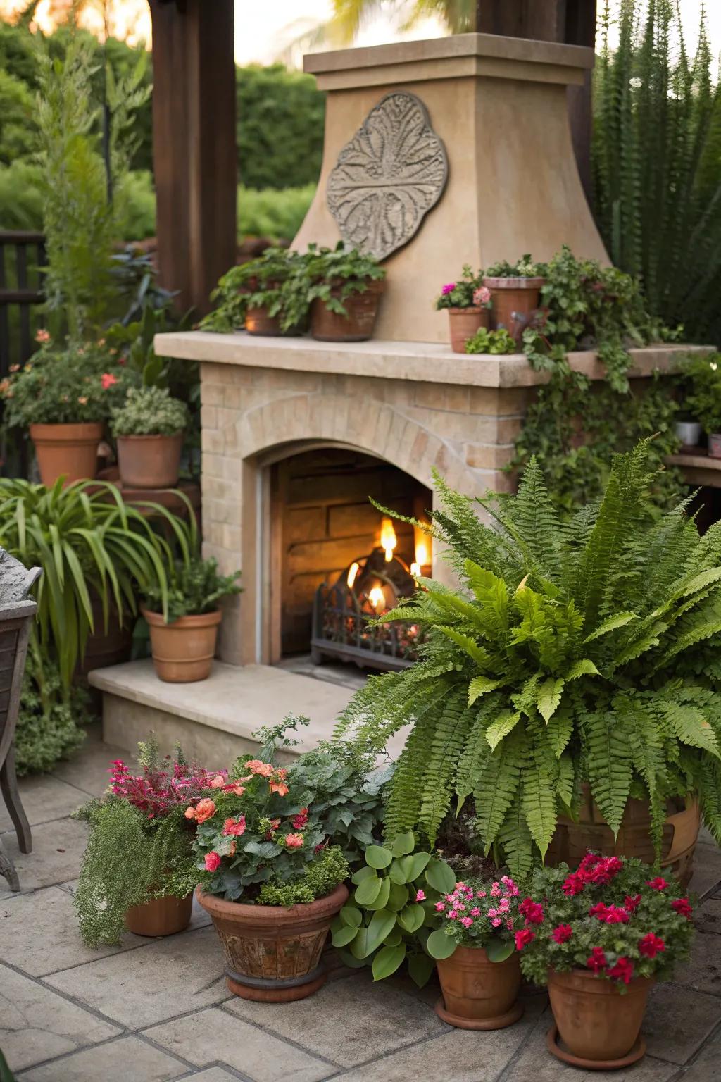 Plants bring a lively essence to your fireplace decor.